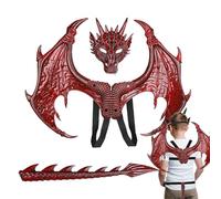Gomice Costume da drago per bambini di Halloween, set di costumi con coda di ali di drago - Oggetti di scena per cosplay per bambini - Set cosplay di Halloween per la copertura del viso a coda 'ala