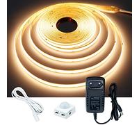 GOMING 12V 5M Striscia LED COB con Sensore di Movimento Bianco Caldo 3000K Strisce LED con Alimentatore IP20 Non Impermeabile CRI 93+ per Mobili da Cucina Scala Vetrina Camera da Letto Letto
