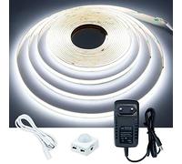 GOMING 12V 5M Striscia LED COB con Sensore di Movimento Bianco Freddo 6000K Strisce LED con Alimentatore IP20 Non Impermeabile CRI 93+ per Mobili da Cucina Scala Vetrina Camera da Letto Letto