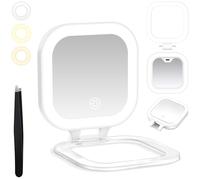 GOMIPURU Specchio tascabile con ingrandimento 30x/1x, doppio lato e ricaricabile di tipo C, specchio da viaggio con luce e luminosità regolabile, specchio da barba con ingrandimento per palmare