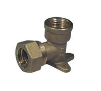 Gomito a 90° con flangia a 3 fori o-ring F 1/2 x16mm per tubo multistrato a stringere