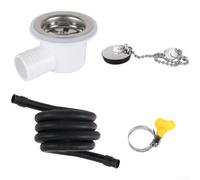 Gomito di scarico per lavello camper resistente all'acqua con alloggiamento in ABS e design a flusso diritto, incluso tubo di scarico collegato da 2 m (curva + tubo)