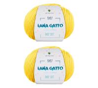 Gomitoli per lavoro a maglia e uncinetto, 100% Pura Lana Vergine Merino Extrafine by Lana Gatto. Linea Baby Soft Bambini, Neonati Naturale con Aloe Vera, 100 g. 340 mt, (Giallo - 8437, 2)