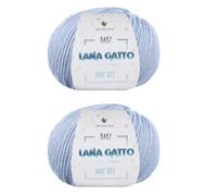 Gomitoli per lavoro a maglia e uncinetto, 100% Pura Lana Vergine Merino Extrafine by Lana Gatto. Linea Baby Soft bambini, neonati naturale con Aloe Vera, 100 g. 340 mt, (Azzurro - 12260, 2)