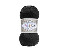 Gomitolo di filato per lavori a maglia, 100% microfibra, acrilico, Alize Diva, effetto seta, per lavori all'uncinetto, 4 matasse, 400 g, 1000 g, colore (60 nero)