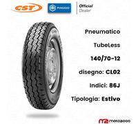 GOMMA COPERTONE PNEUMATICO POSTERIORE 140/70-12 CL02 86J TL PER APE CAR P2 P3