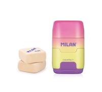 Gomma e Temperino Milan Sunset Pack Compact con 2 Gomme di Ricambio Giallo