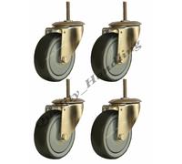 4 - 100mm acciaio inox gomma bullone foro rotelle girevoli raccordo 80kg ogni