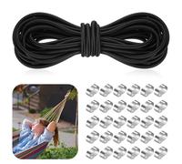 Gommaccia 8mm x 10m, Corda Elastica 8mm, Cavo in Gomma per Telone Rimorchio, Corda Tonda Nera per Camping Vela Campeggio, con 30 Serrafili in Alluminio