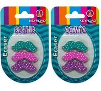 Gomme da cancellare Keyroad Wasy, 3 pezzi, mix di colori, gomma sintetica, forma ondulata, per uffici (Confezione da 2)