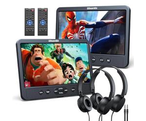 GOnavidio 10.1 pollici doppio lettore DVD con ingresso HDMI, cuffie, staffe di montaggio, supporto USB/SD Card, AV in/out, ultima memoria, riproduzione di uno stesso o due film, senza batteria