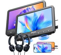 GOnavidio Lettore DVD portatile da 10,1 pollici per auto con ingresso HDMI, batteria da 5 ore, 2 cuffie, doppio lettore DVD per sedile posteriore, supporto USB/scheda TF, ultima memoria, riproduzione