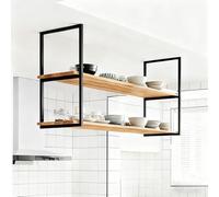 GONCBKVN Mensole sospese per montaggio a soffitto, scaffale portaoggetti industriale a soffitto a 2 livelli, espositore sospeso in legno per bancone da cucina, organizzatore per bottiglie di vino