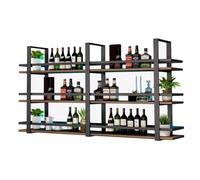 GONCBKVN Scaffale portabottiglie da parete, scaffale espositivo per bottiglie di vino in metallo e legno a 3 livelli, mensole sospese, mensole portaoggetti sospese per bar, cucina, sala da pranzo