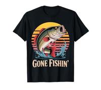 Gone Fishin Retro Sunset Style for Fishing Lovers Men Design Maglietta