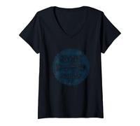 Gone Fishing - Amo scheletrato Vintage con Pesce invecchi Maglietta con Collo a V, Donna, Nero, L