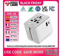 GONEO Adattatore da viaggio universale, ciabatta, presa da muro da viaggio, ripristino automatico del fusibile, 8 protezioni Presa all-in-one 2 AC 1 USB-C 1 USB-A, AC EU US UK AU Standard