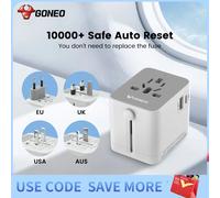 GONEO Adattatore da viaggio universale di sicurezza con 1USB-C 1USB-A 2AC All in One Spina mondiale Adattatore standard UE USA UK AUS CN JP