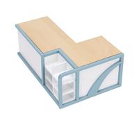 Gonetre Banco Cassa del Supermercato in Miniatura a Forma di L, Scala (1 | per Espositore per Case delle Bambole, 6 Ripiani Aperti, Dipinto di Bianco Blu Pastello