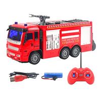 Gonetre Camion dei Pompieri Telecomandato per Bambini da 3 a 8 Anni, Giocattoli per Autopompa a Quattro Ruote Motrici, con Luci Lampeggianti, Suoni di Allarme, (Camion antincendio)