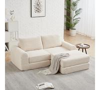 gonew21 Cord, divano letto 2 in 1, 243 x 194 cm, beige, braccioli curvi | Moduli liberamente combinabili, poggiapiedi rimovibile, in tessuto a coste, forma 72h, per soggiorno, camera degli ospiti