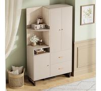 gonew21 Set di armadi e guardaroba: guardaroba compatto con pannelli in tessuto, armadio con asta appendiabiti e cassetti, scarpiera in beige e nero, 110 x 38 x 186 cm