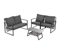 gonew21 Set di mobili da giardino per 4 persone, divano, tavolino e cuscino, resistente alle intemperie, con rivestimenti rimovibili, colore nero, per balcone, terrazza e giardino