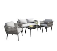 gonew21 Set lounge modulare da 5 pezzi - con 2 divani singoli, 3 posti, panca e tavolino, set di mobili da balcone in rattan PE grigio per giardino, balcone e terrazza