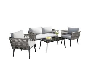 gonew21 Set lounge modulare da 5 pezzi - con 2 divani singoli, 3 posti, panca e tavolino, set di mobili da balcone in rattan PE grigio per giardino, balcone e terrazza