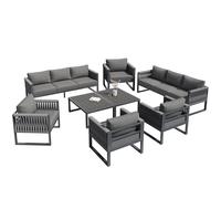 gonew21 Set lounge per 10 persone - con 4 poltrone, 2 divani e 2 tavoli, mobili da balcone in polyrattan con piedini regolabili in grigio per giardino e balcone