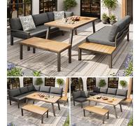 gonew21 Set lounge per 6-7 persone - Outdoor Lounge con secchiello per ghiaccio e tavolo, set di mobili da terrazza, resistente alle intemperie, con imbottitura, set di mobili da balcone, set di sedie