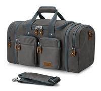 Gonex Borsone da viaggio in tela, espandibile e resistente all'acqua, 50 l, borsone da portare con sé durante la notte, weekender, borsa da palestra con tasca separata e manico per valigia, Grigio,