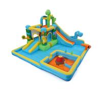 Gonfiabile acquascivolo castello gonfiabile con ventilatore per bambini 3+ anni, scivolo asciutto/acqua, parco acquatico dinosauro con 2 scivoli, piscina per bambini e piscina, cestino da basket