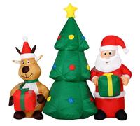 BAKAJI Gonfiabile Albero Di Natale Con Babbo Natale e Renna Con Luci a LED Altezza 150cm Sistema Autogonfiabile Kit Fissaggio Per Esterno Protezione IP44 Addobbo e Decorazione Natalizia