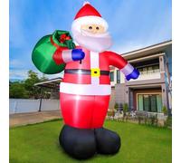 Gonfiabile Babbo Natale 180cm Decorazione da Giardino, Santa Claus con Luci LED e Borsa Verde, Decor Impermeabile IP44 Adatta per Vacanze Invernali Giardino Prato Festa Campeggio Patio Tetto