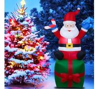 Gonfiabile Babbo Natale su Pacco regalo 1,8 x 1 metro, luminoso, adatto per esterno ed interno,bellissima idea per decorare il Natale