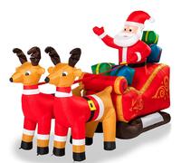 BAKAJI Gonfiabile XXL di Babbo Natale con Slitta e Renne, Decorazione da Esterno, Giardino Addobbo Natalizio, Spina per Gonfiaggio Veloce, Dimensioni 155 x 235 cm, Kit Fissaggio