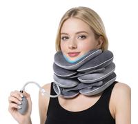Gonfiabile per la trazione cervicale con design di allungamento a 3 strati e supporto per il mento, colore grigio, supporto per il collo per alleviare la pressione della colonna vertebrale cervicale