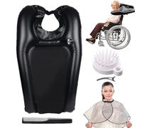 gonfiabile per shampoo con scialle e pettine massaggiante, portatile, per lavare i capelli, ideale per anziani, disabili, donne incinte, include cuscinetto gonfiabile con clip