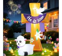 Gonfiabili pasquali, decorazioni per esterni, 2,4 m, croce gonfiabile con agnello bianco, giglio e colomba della pace, luci LED integrate, decorazione per giardino, giardino, chiesa, festa di