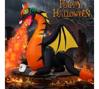 Gonfiabili per Halloween, 2,4 m, gigante, drago di fuoco, salire sullo scheletro, decorazione con occhi verdi luminosi e LED a bocca di fiamma rossa, antivento e impermeabile, gonfiaggio rapido per