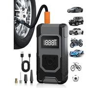 Gonfiatore portatile per pneumatici, 4 x più veloce, senza fili, mini pompa ad aria con manometro digitale con manometro digitale/luce LED, gonfiaggio pneumatici portatile per auto, moto, bici