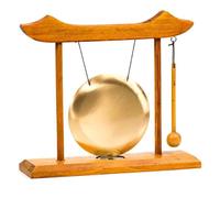Gong da tavolo con struttura in legno rosso disco metallo stile orientale suono