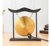 Gong da tavolo in ottone con base in legno naturale e martello per una risonanza delicata e una tranquilla integrazione domestica e ufficio (A)