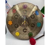 Gong tibetano dei sette chakra con incisione Om Mane Padme Hum Manta, gong curativo fatto a mano, suono profondo, campana in piedi per yoga, guarigione