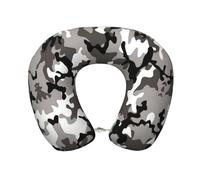 Gongjuy Ack - Cuscino volante, grigio e bianco, motivo mimetico, cuscino da viaggio, in memory foam, portatile, a forma di U