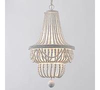 GONGKAI Lampada Boho retrò con Perline di Legno, luci rustiche da Fattoria con Perline, 6 portalampada E14, Perline per Interni Bianco