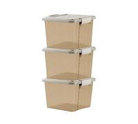 GONICVIN Scatole portaoggetti in plastica con coperchio, 3 confezioni da 25 l, impilabili, con manici, per casa e ufficio