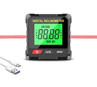 Goniometro digitale con doppio laser e funzione di calibrazione, 4 lati magnetici, precisione 0,05°, inclinometro con display LCD retroilluminato, ricaricabile USB-C, misuratore di inclinazione per ca