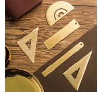 Goniometro e triangolo righello in ottone, mini strumento di misurazione per cartografia, con scala di conversione metrica chiara e inglese per disegno e studio (A)